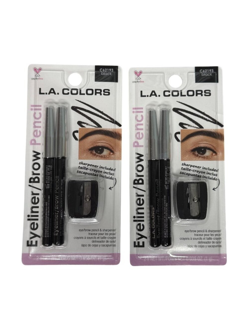 LA Colors Eyeliner Brow Pencil Black 2 Pack Dual Use Eye Makeup New